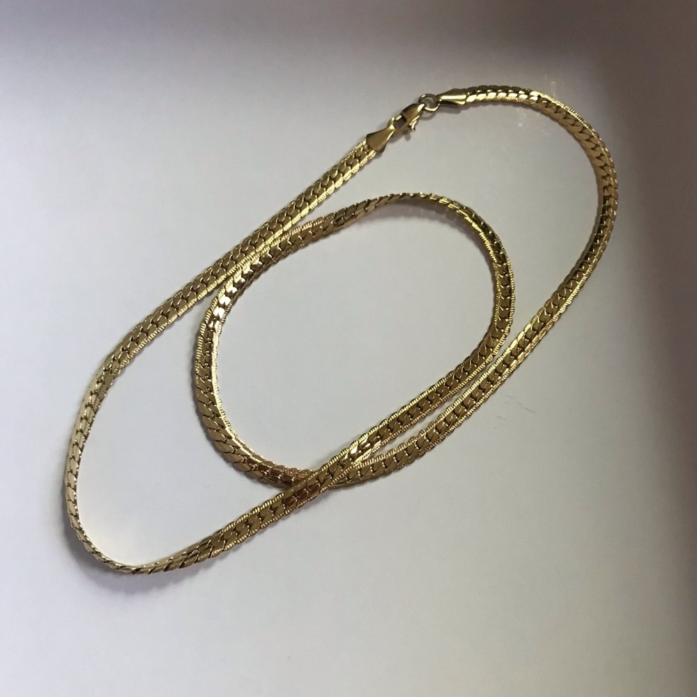 Gold Herringbone Chain Necklace 24” long